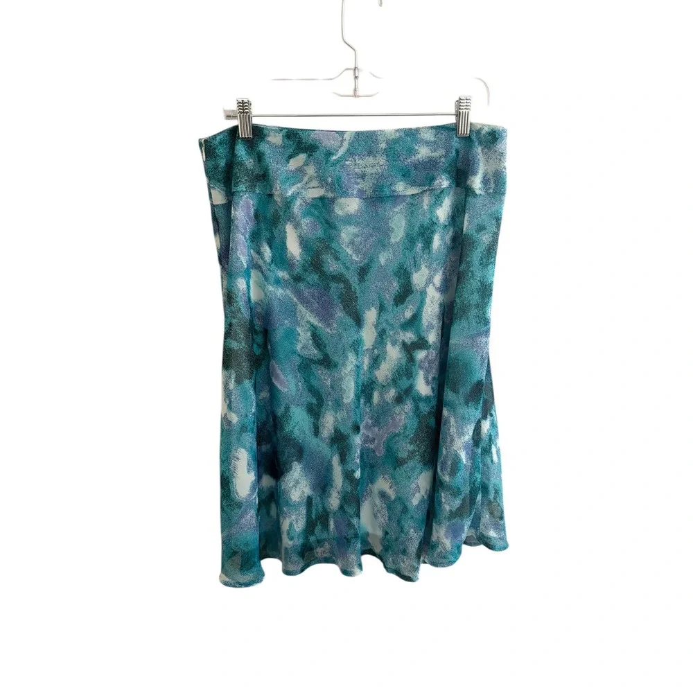 Cato‎ Skirt Womens 14 Blue Teal Abstract Flowy Flounce Hem Lined A-Line